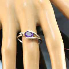 Amethyst Solitaire Korean Silver Purple Gemstone Delicate Sophisticated Ring Jewellery