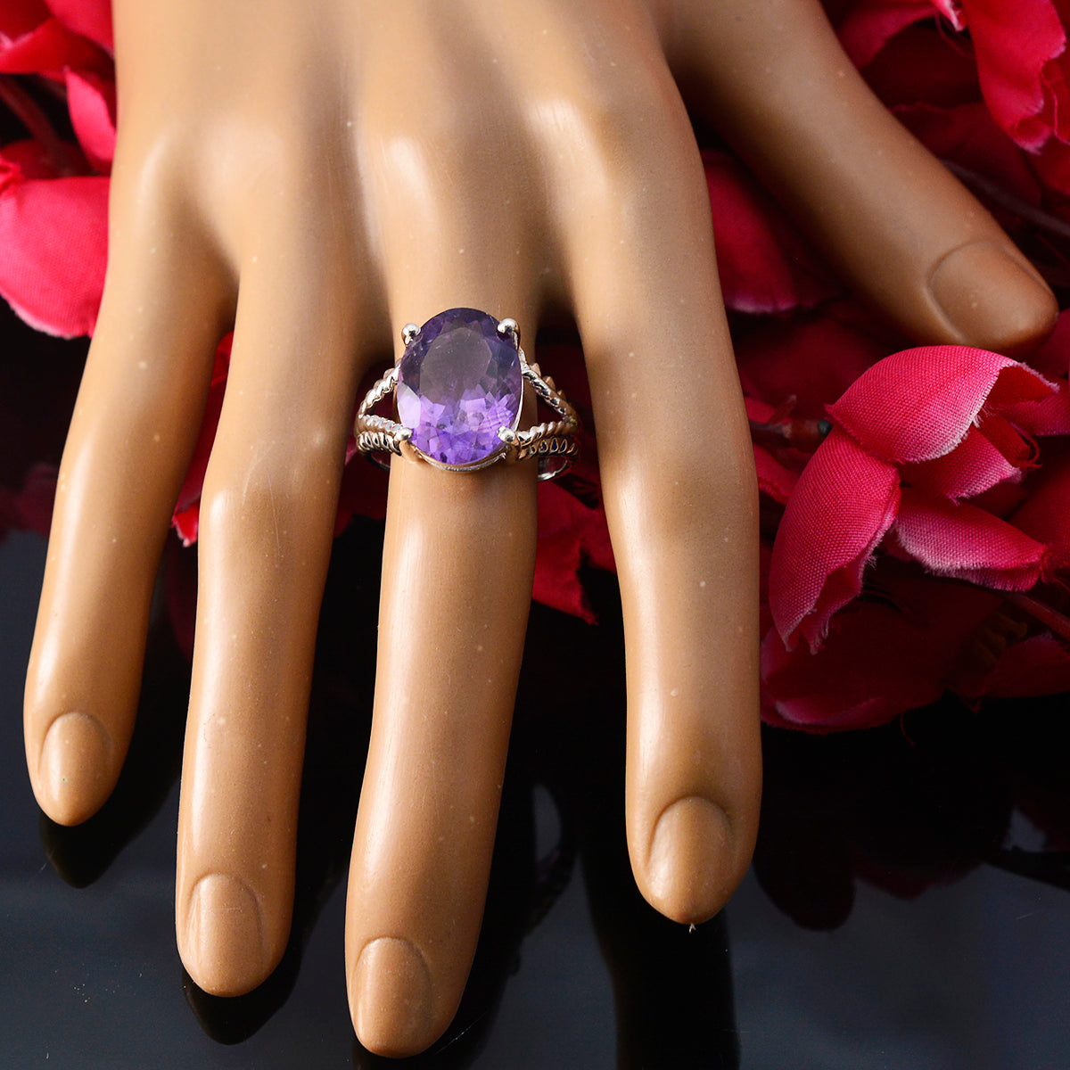 Amethyst Solitaire African 925 Sterling Silver Purple Gems Minimal Contemporary Ring Jewellery