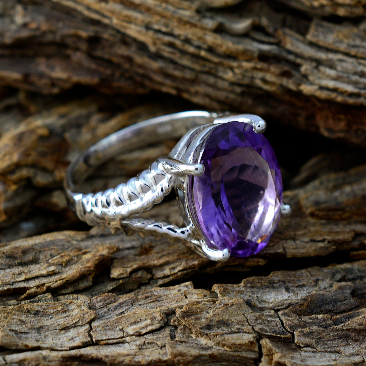 Amethyst Solitaire African 925 Sterling Silver Purple Gems Minimal Contemporary Ring Jewellery