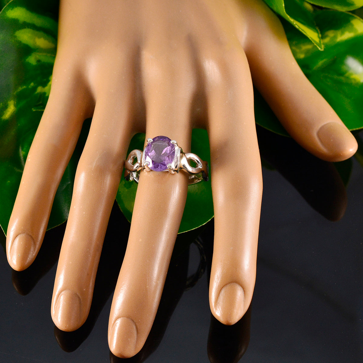 Amethyst Solitaire African 925 Sterling Silver Purple Gemstone Versatile Retro Ring Jewelry