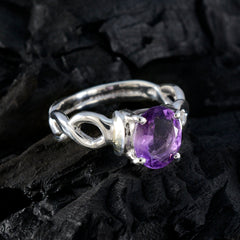 Amethyst Solitaire African 925 Sterling Silver Purple Gemstone Versatile Retro Ring Jewelry
