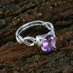Amethyst Solitaire African 925 Sterling Silver Purple Gemstone Versatile Retro Ring Jewelry