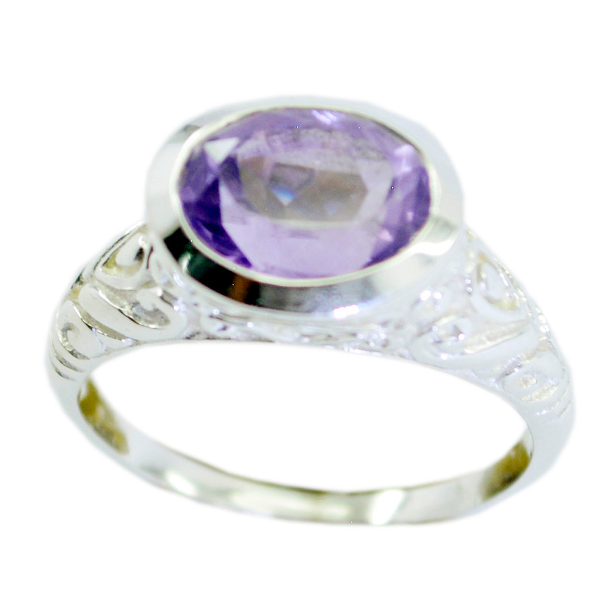 Amethyst Solitär Ägyptischer Sterling Silber Lila Edelstein Minimal Art Deco Ring Schmuck Hauptbild