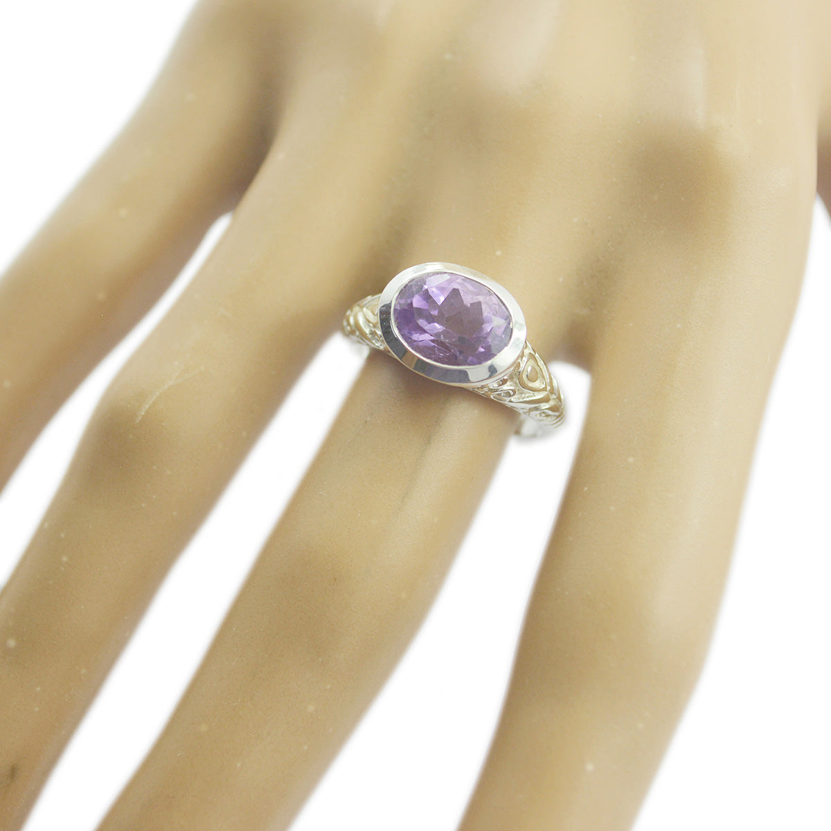 Amethyst Solitär Ägyptischer Sterling Silber Lila Edelstein Minimal Art Deco Ring Schmuck Zweitbild