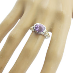 Amethyst Solitaire Egyptian Sterling Silver Purple Gemstone Minimal Art Deco Ring Jewelry
