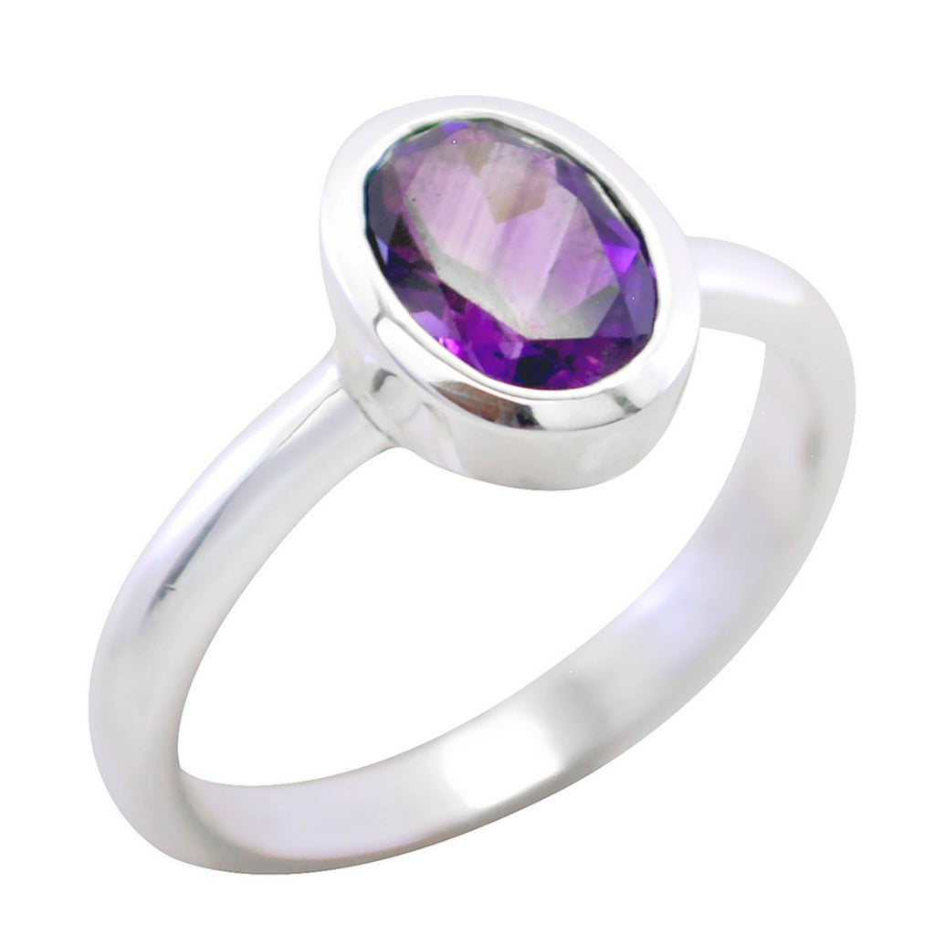 Amethyst Solitaire Japanese 925 Silver Purple Gems Delicate Fairytale Ring Jewelry