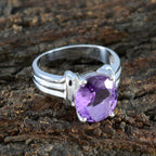 Amethyst Solitaire Russian Silver Purple Gemstones Minimal Modern Ring Jewellery