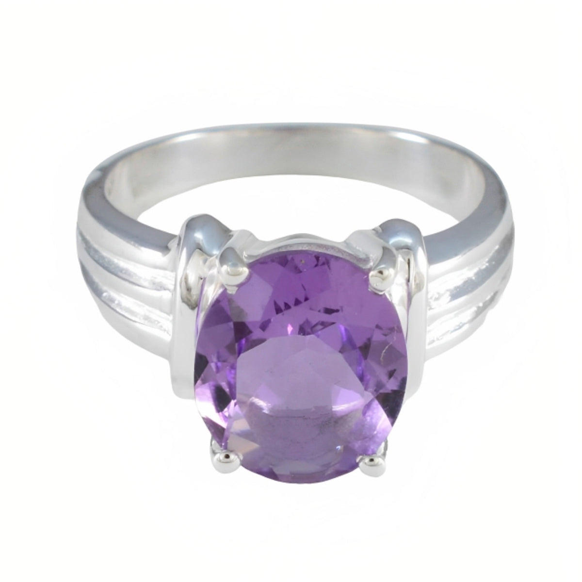 Amethyst Solitaire Russian Silver Purple Gemstones Minimal Modern Ring Jewellery