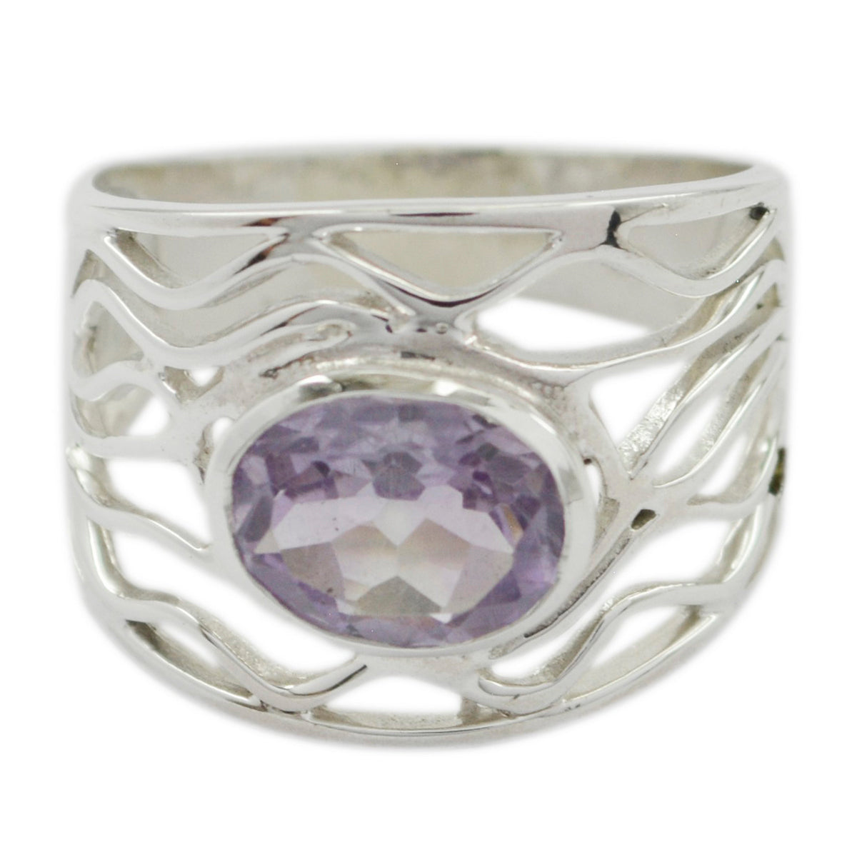 Amethyst Solitaire Latin American 92.5 Silver Purple Gems Minimal Rope Wire Ring Jewellery Image principale du produit