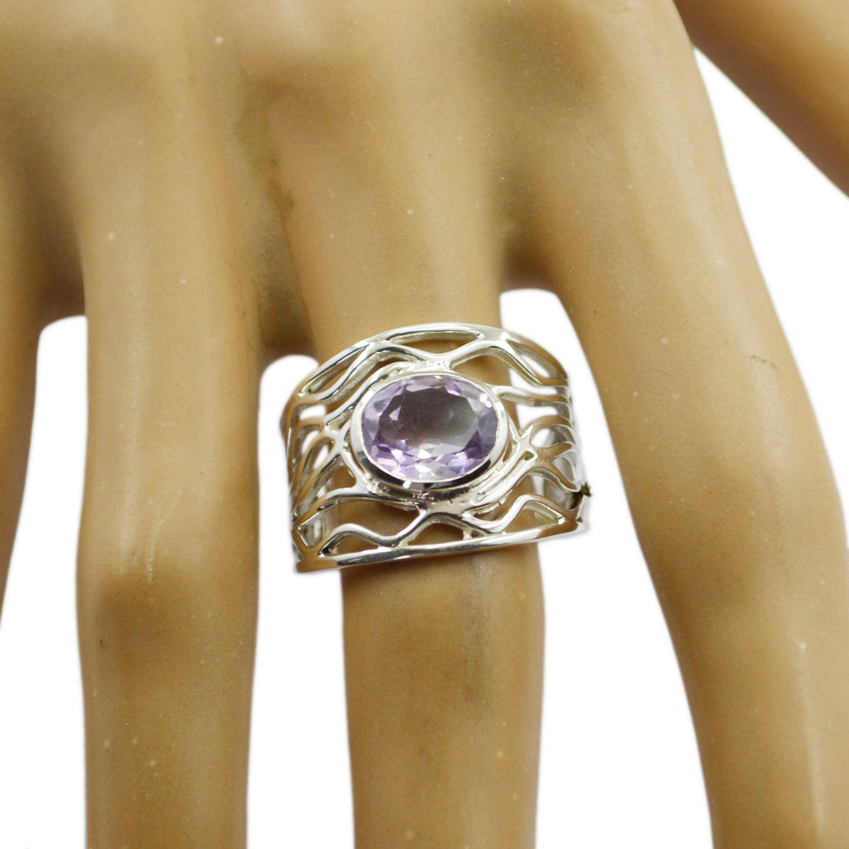 Bague minimaliste en argent 92,5 avec solitaire en améthyste d'Amérique latine et pierres violettes Image secondaire du produit