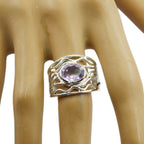 Amethyst Solitaire Latin American 92.5 Silver Purple Gems Minimal Rope Wire Ring Jewellery