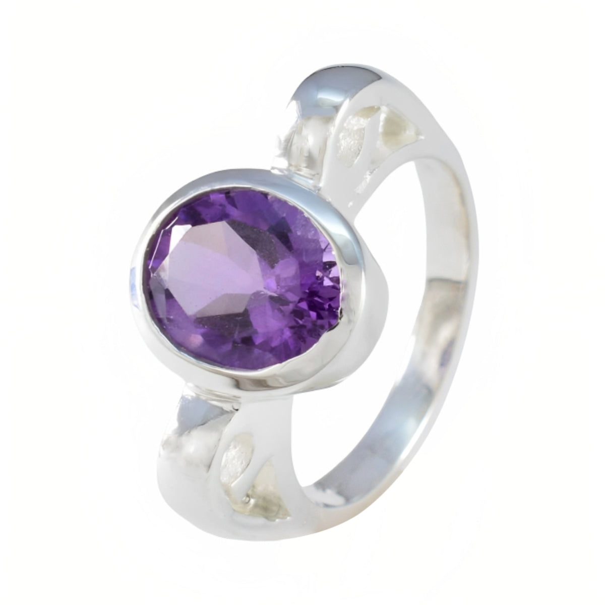 Amethyst Solitaire African Sterling Silver Purple Gemstones Mid weight Graceful Ring Jewellery