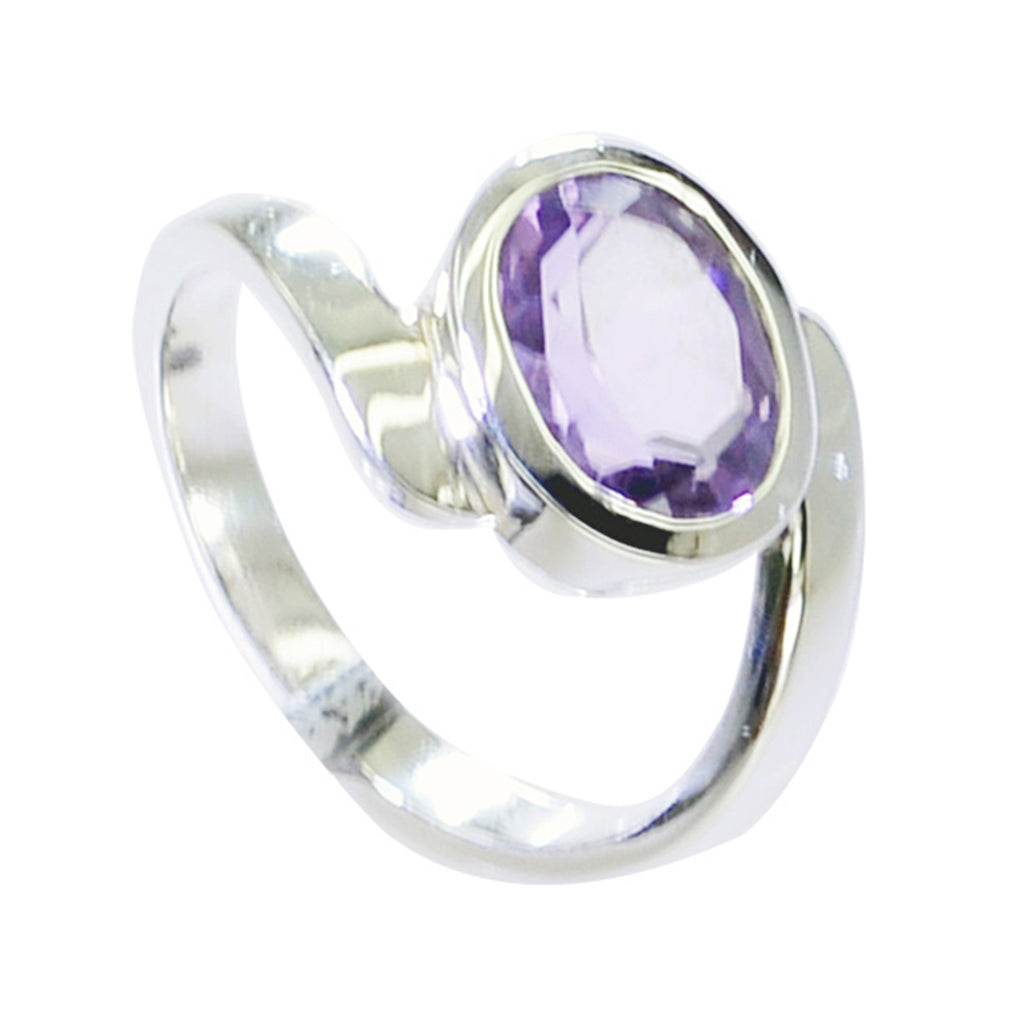 Amethyst Solitaire Egyptian Silver Purple Gemstone Minimal Boho Ring Jewellery