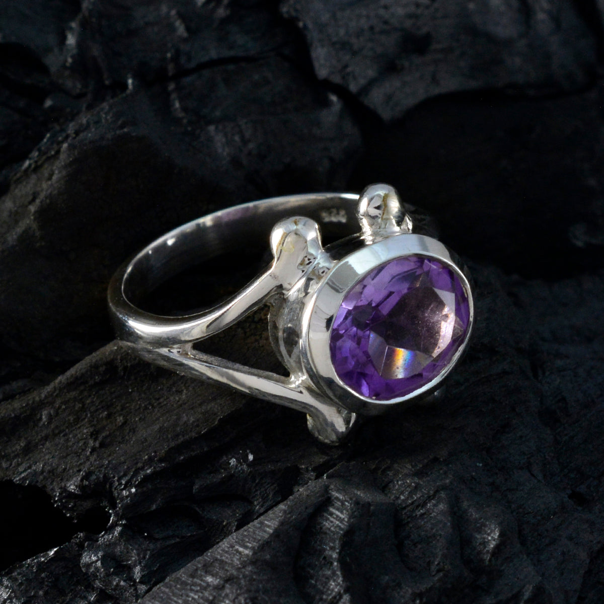 Amethyst Solitaire Egyptian 925 Sterling Silver Purple Gemstones Eye catching valentine Ring Jewelry