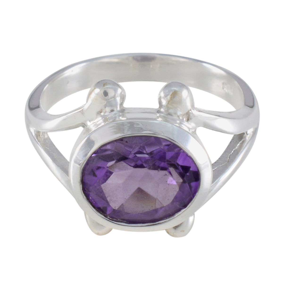 Amethyst Solitaire Egyptian 925 Sterling Silver Purple Gemstones Eye catching valentine Ring Jewelry メイン画像
