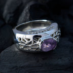 Amethyst Solitaire German 925 Silver Purple Gemstone Chunky Filigree Ring Jewelry