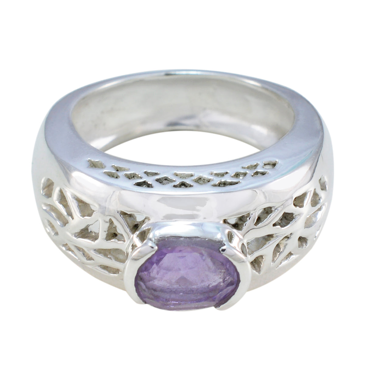 Amethyst Solitaire German 925 Silver Purple Gemstone Chunky Filigree Ring Jewelry