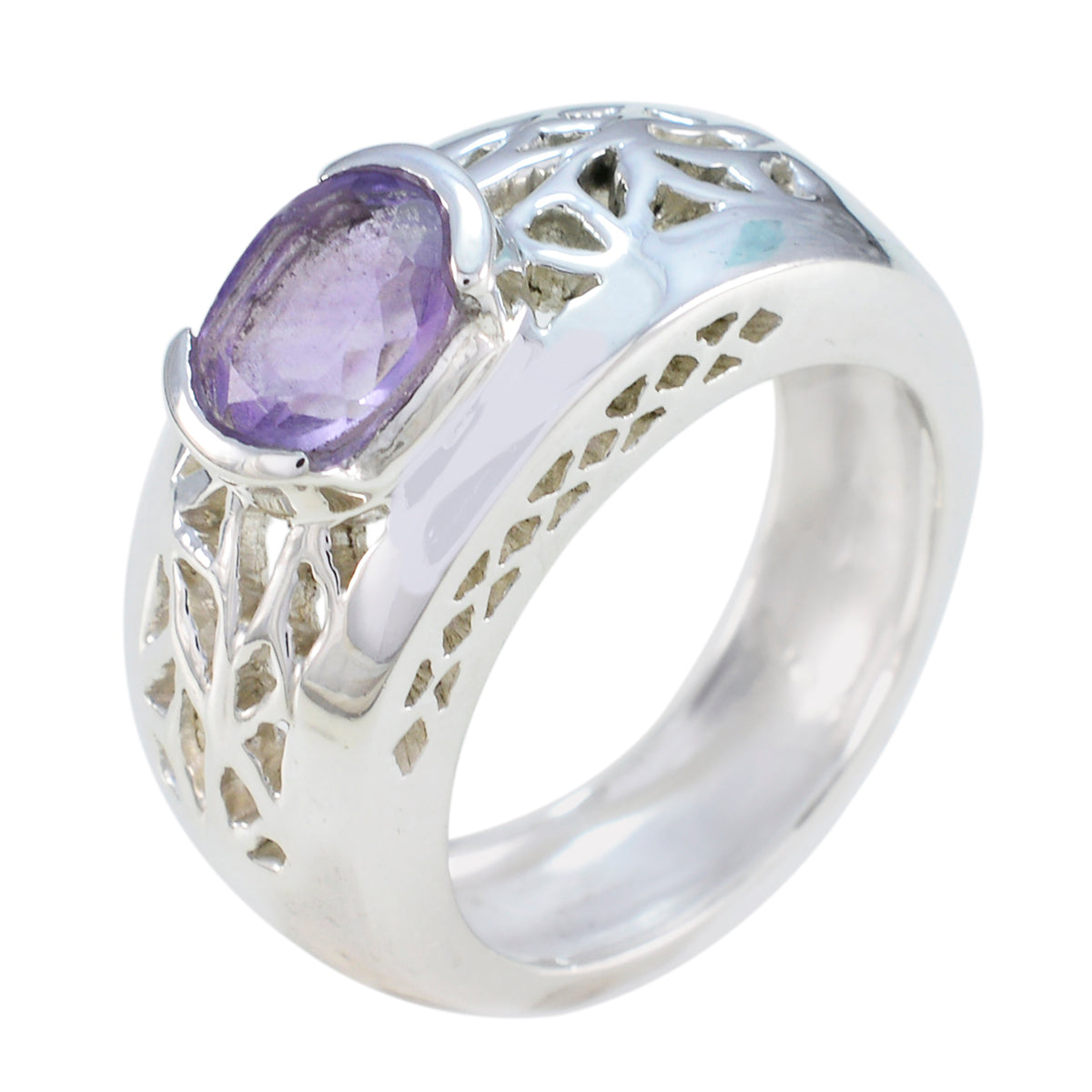 Bague filigrane épaisse en argent 925 avec solitaire améthyste et pierre précieuse violette Image secondaire du produit
