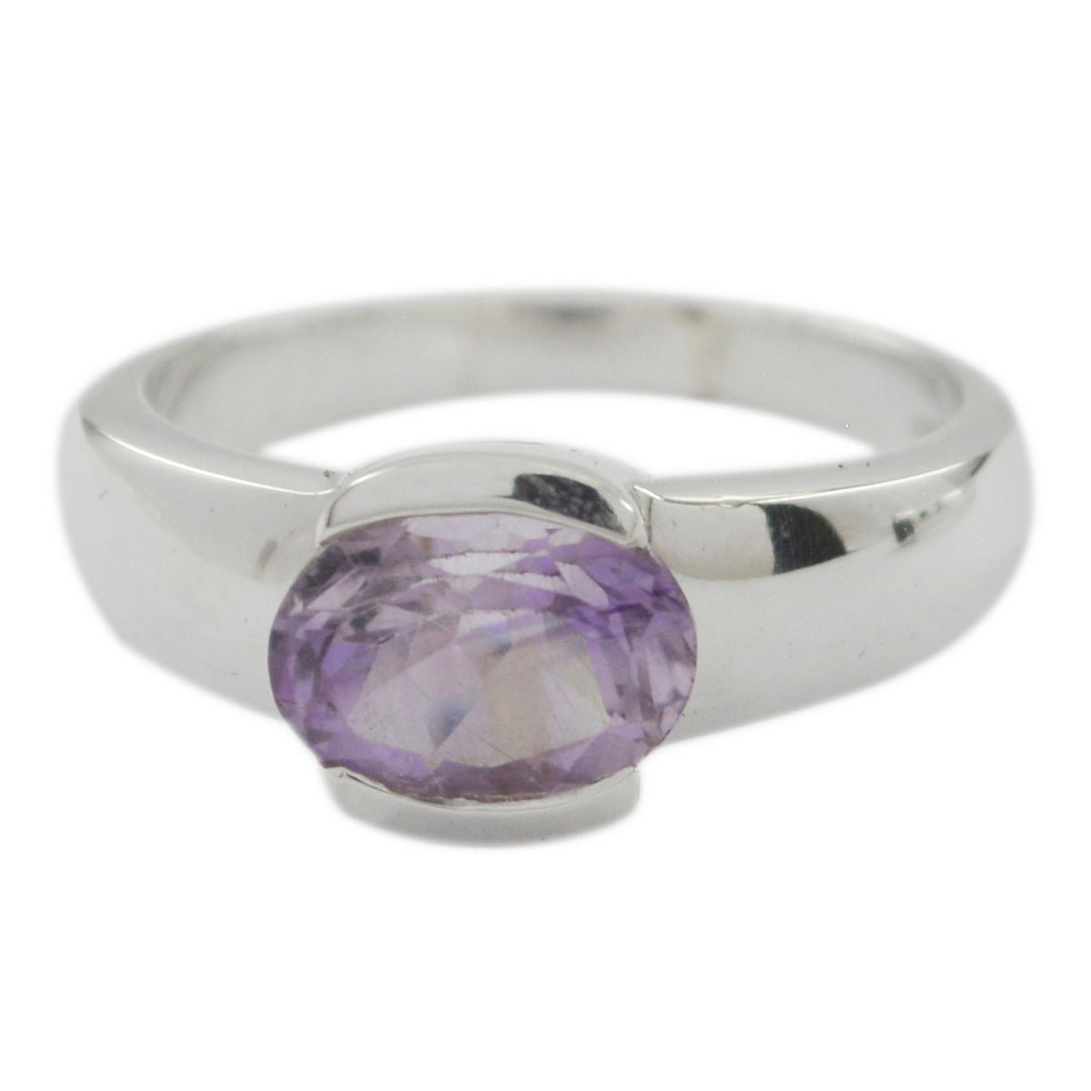 Amethyst Solitaire Egyptian Silver Purple Gems Mid weight Graceful Ring Jewellery Image principale du produit