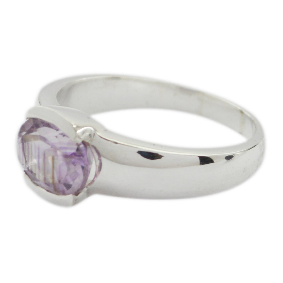 Bague gracieuse de poids moyen en argent égyptien avec solitaire en améthyste et pierres précieuses violettes Image secondaire du produit