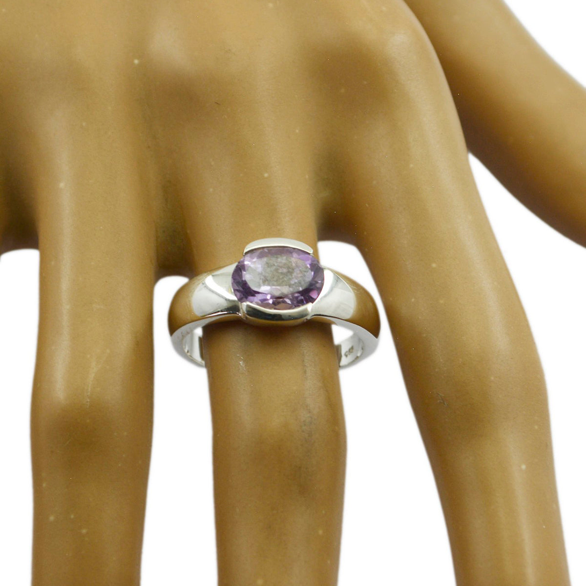 Amethyst Solitaire Egyptian Silver Purple Gems Mid weight Graceful Ring Jewellery