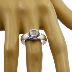 Amethyst Solitaire Egyptian Silver Purple Gems Mid weight Graceful Ring Jewellery