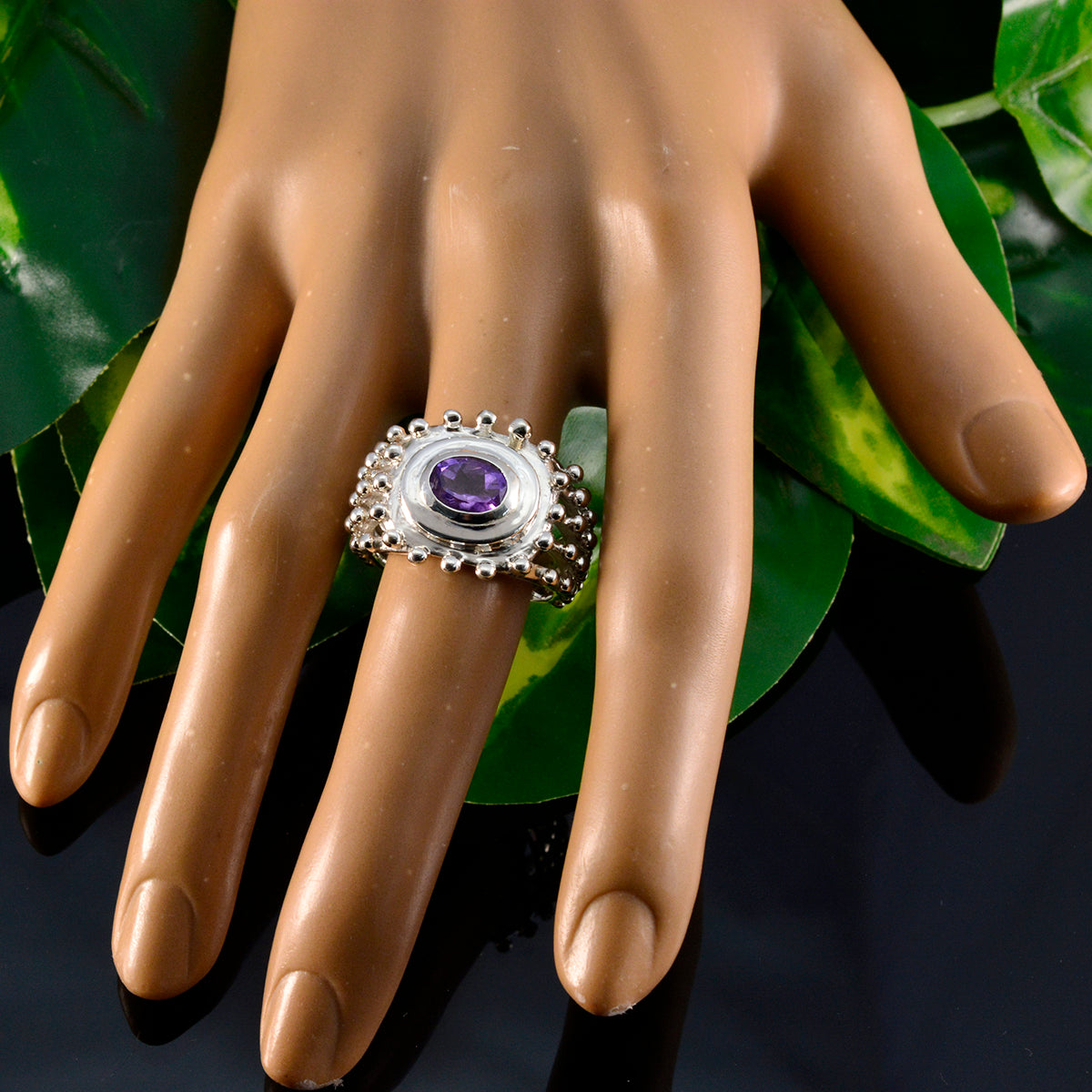 Amethyst Solitaire Egyptian 925 Sterling Silver Purple Gemstones Versatile Retro Ring Jewellery