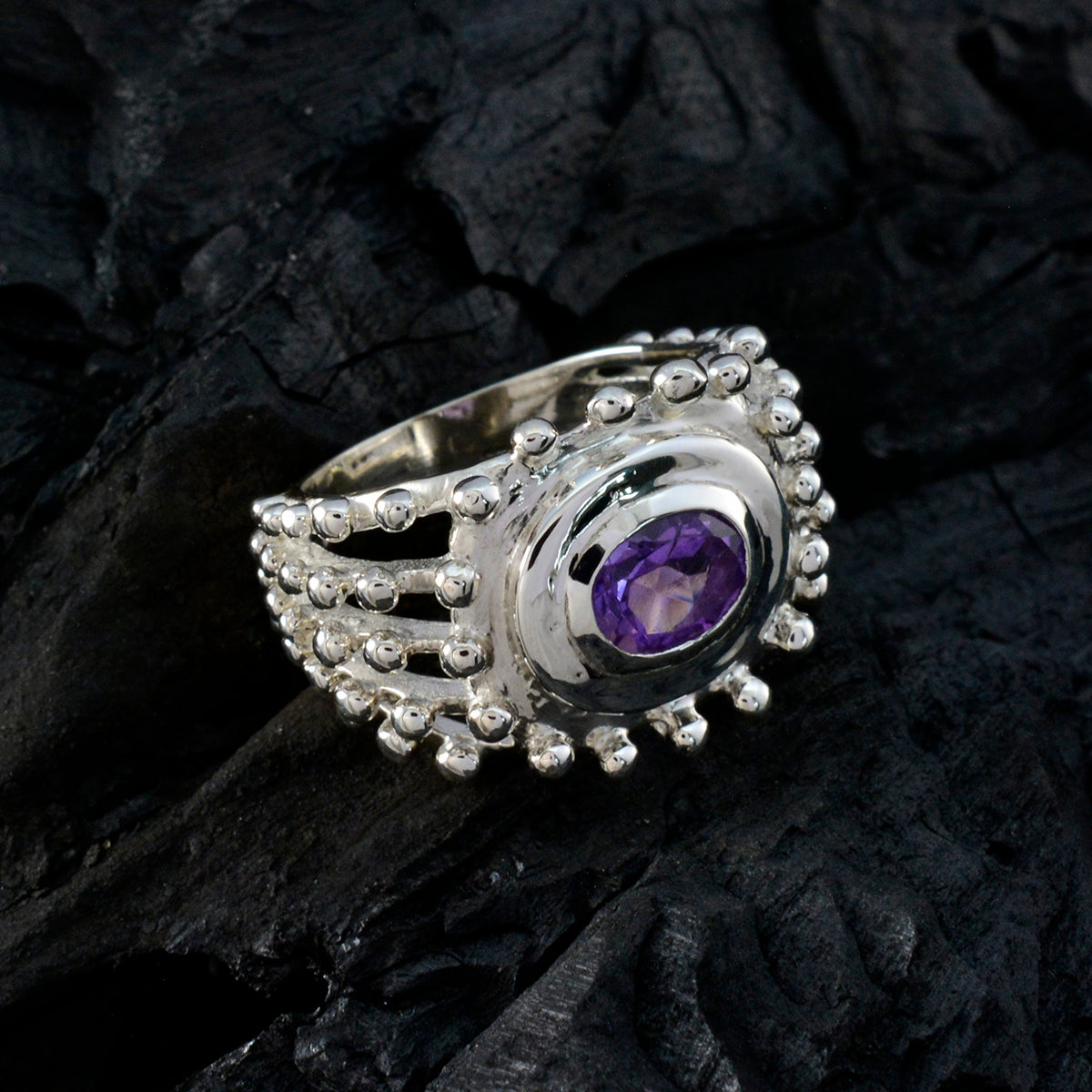 Amethyst Solitaire Egyptian 925 Sterling Silver Purple Gemstones Versatile Retro Ring Jewellery