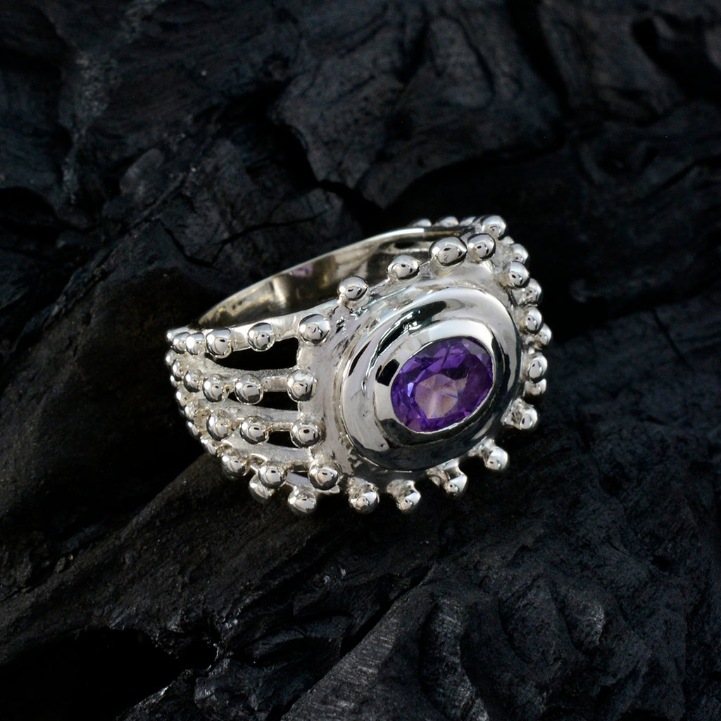 Amethyst Solitaire Egyptian 925 Sterling Silver Purple Gemstones Versatile Retro Ring Jewellery