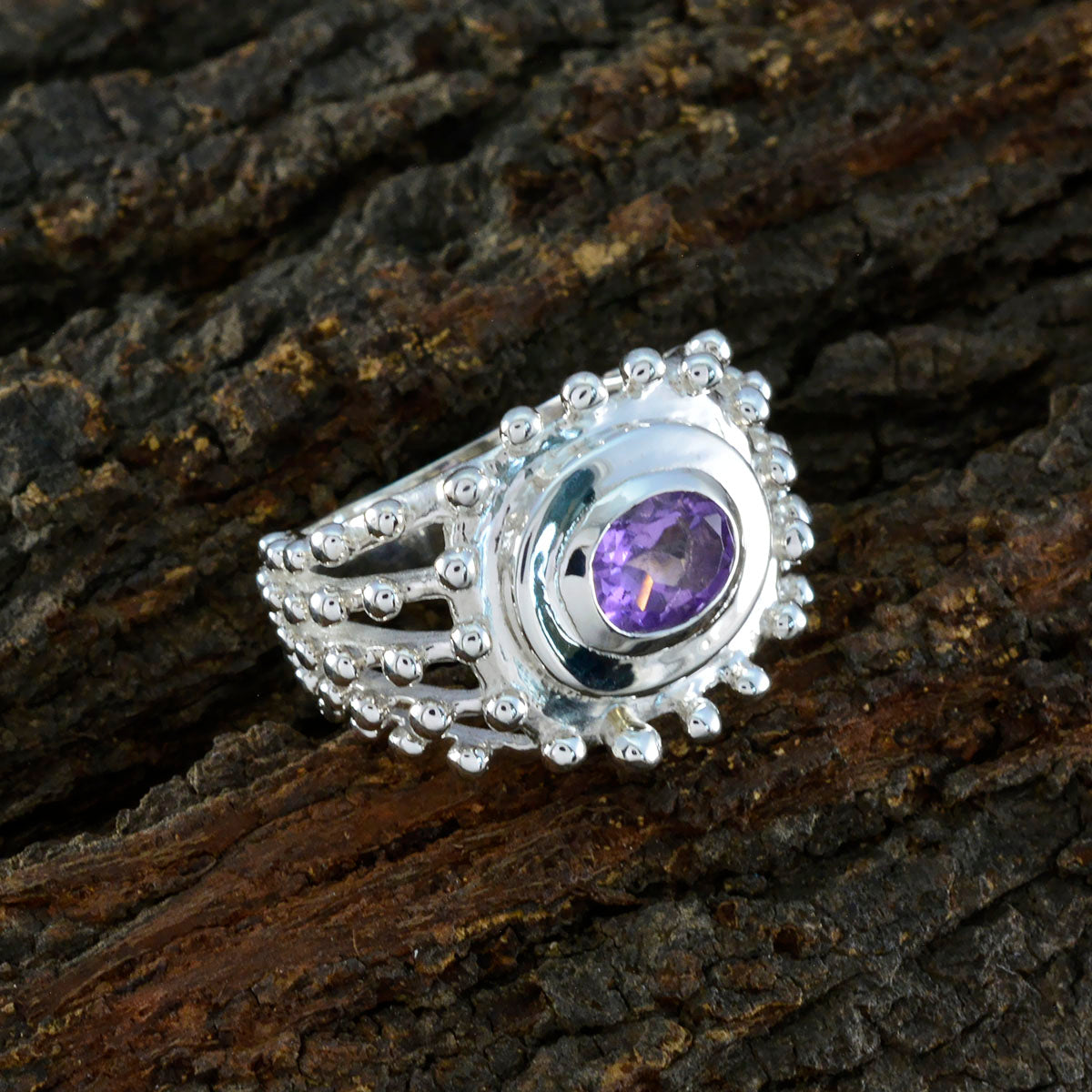 Amethyst Solitaire Egyptian 925 Sterling Silver Purple Gemstones Versatile Retro Ring Jewellery