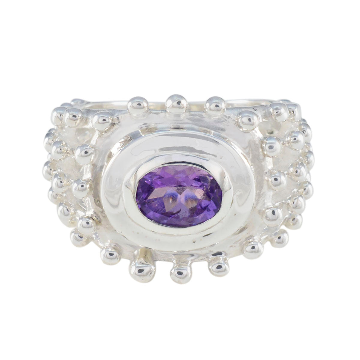 Bague rétro polyvalente en argent sterling 925 avec solitaire en améthyste égyptienne et pierres précieuses violettes Image secondaire du produit