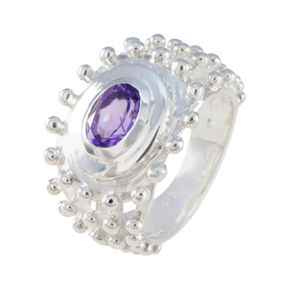 Amethyst Solitaire Egyptian 925 Sterling Silver Purple Gemstones Versatile Retro Ring Jewellery