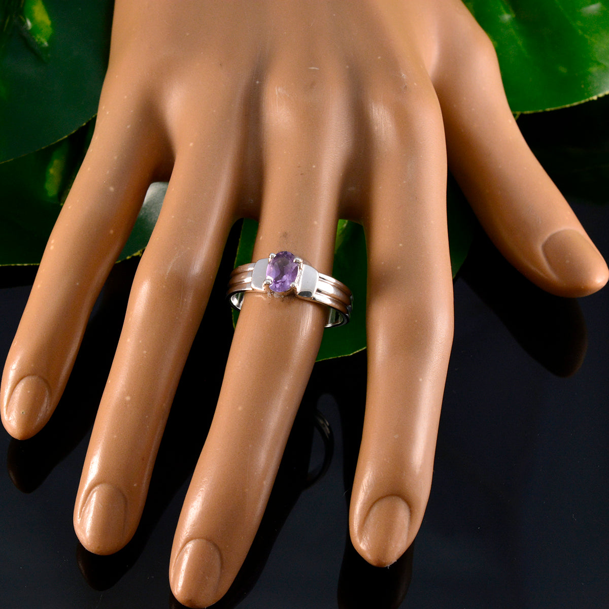 Amethyst Solitaire German Silver Purple Gemstone Tiny Abstract Ring Jewellery