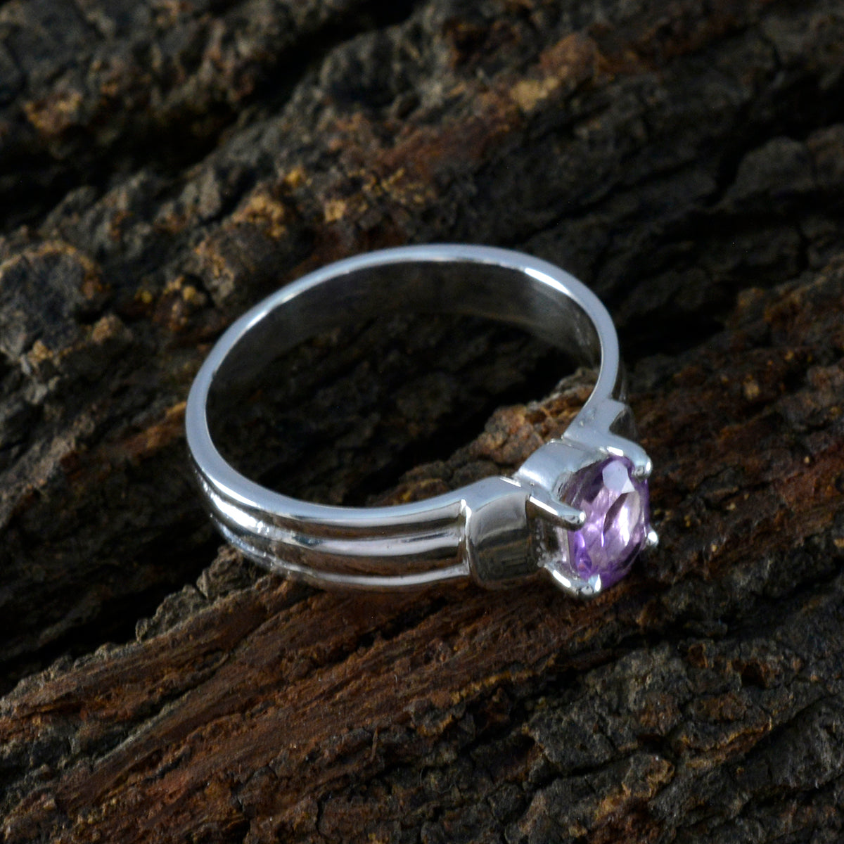 Amethyst Solitaire German Silver Purple Gemstone Tiny Abstract Ring Jewellery