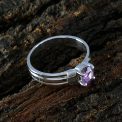 Amethyst Solitaire German Silver Purple Gemstone Tiny Abstract Ring Jewellery