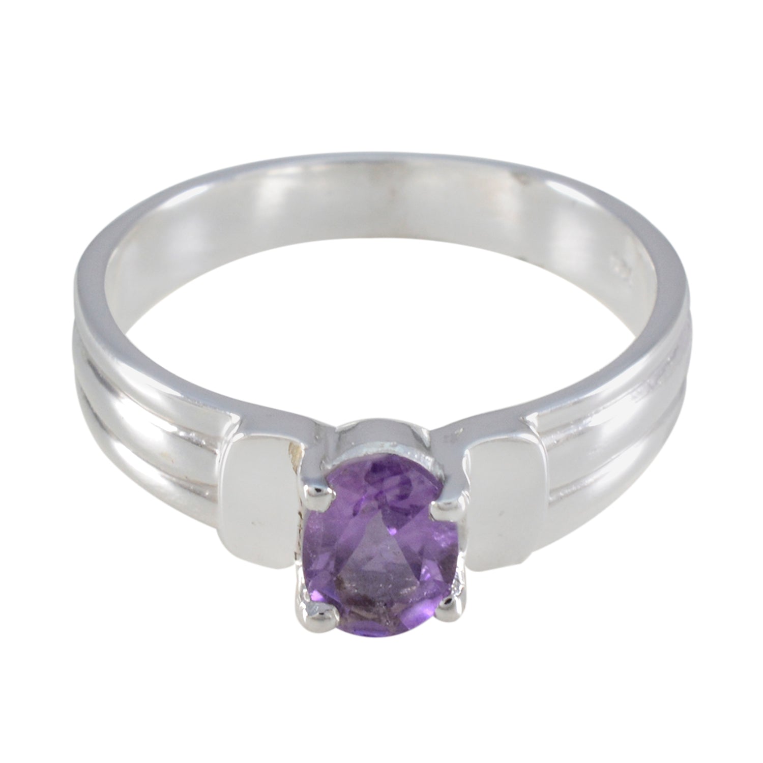 Amethyst Solitaire German Silver Purple Gemstone Tiny Abstract Ring Jewellery