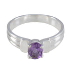 Amethyst Solitaire German Silver Purple Gemstone Tiny Abstract Ring Jewellery