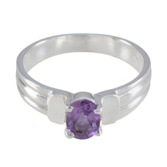 Amethyst Solitaire German Silver Purple Gemstone Tiny Abstract Ring Jewellery