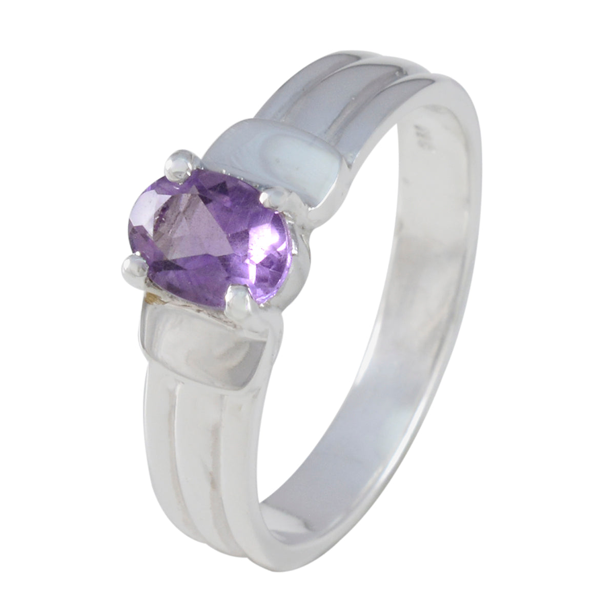 Amethyst Solitaire German Silver Purple Gemstone Tiny Abstract Ring Jewellery