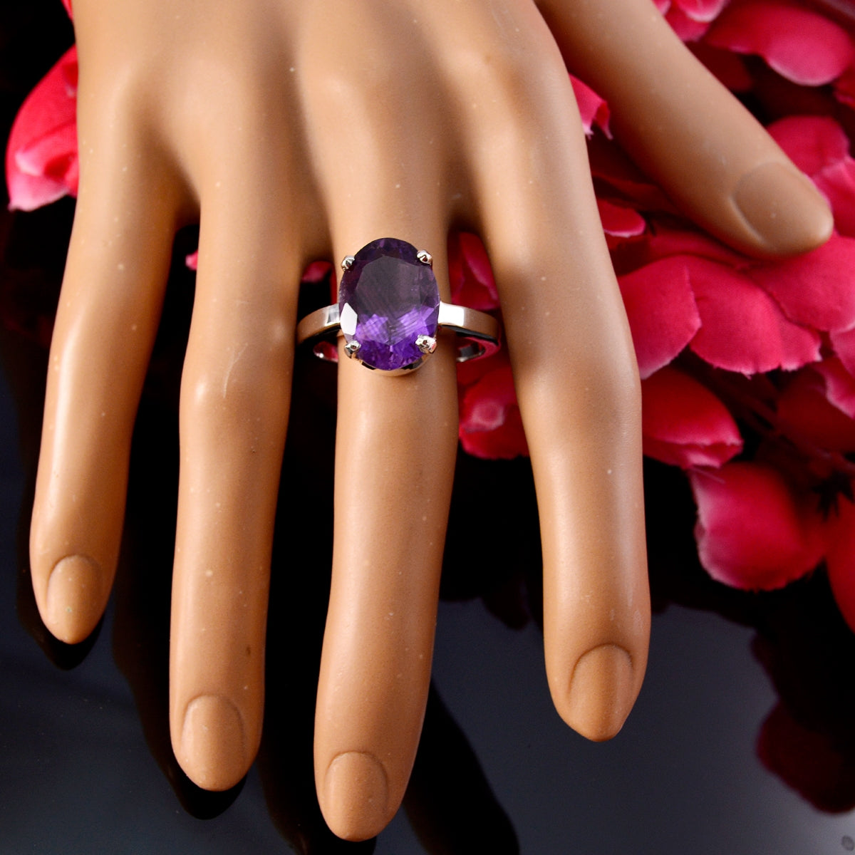 Amethyst Solitaire Egyptian 925 Silver Purple Gemstone Eye catching propsel Ring Jewelry