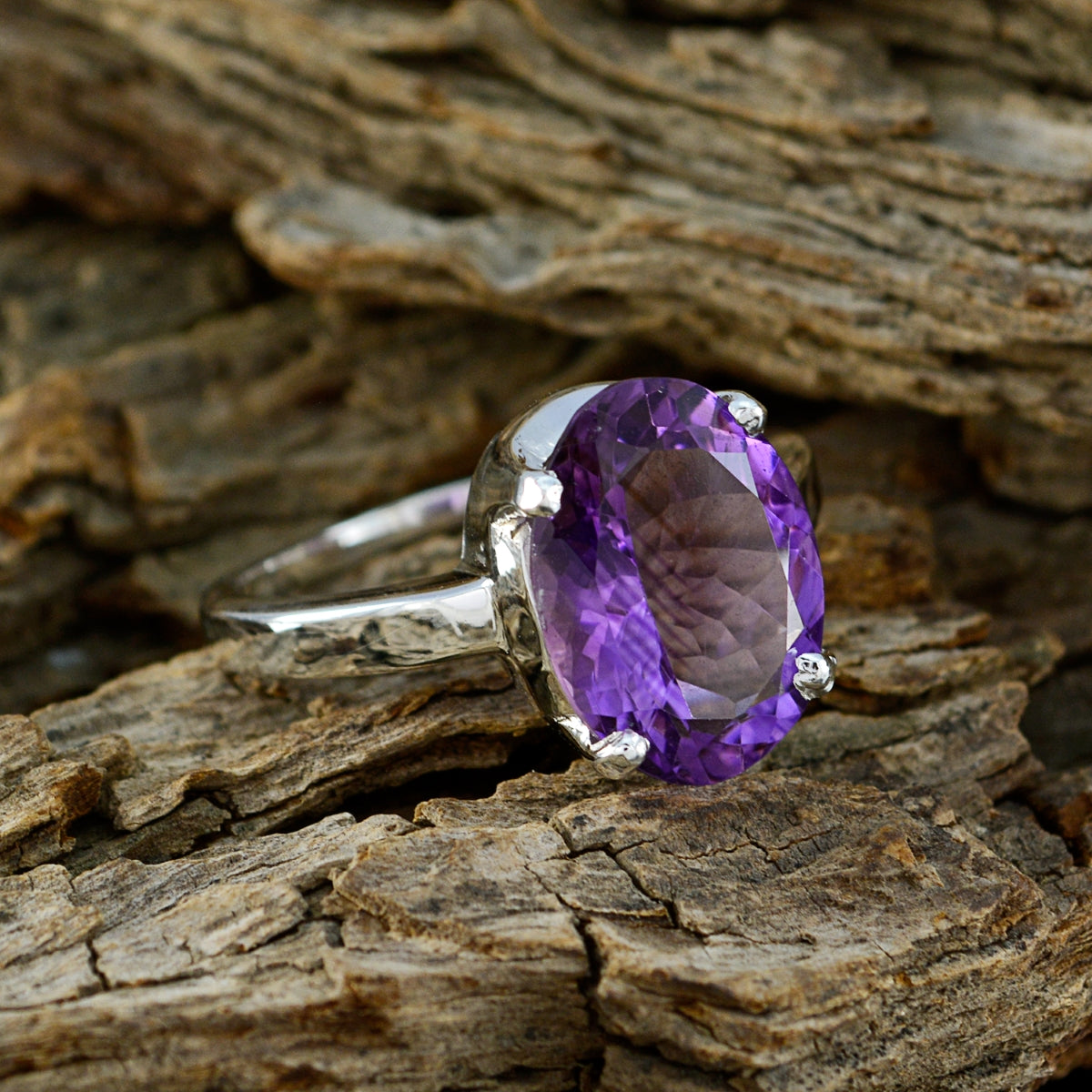 Amethyst Solitaire Egyptian 925 Silver Purple Gemstone Eye catching propsel Ring Jewelry