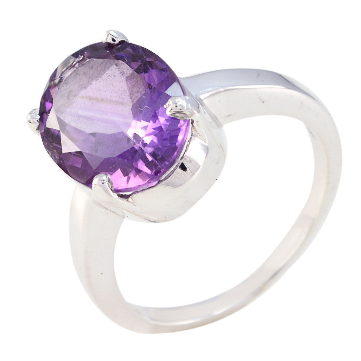 Amethyst Solitaire Egyptian 925 Silver Purple Gemstone Eye catching propsel Ring Jewelry メイン画像