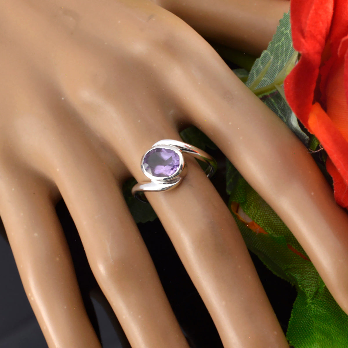 Amethyst Solitaire Indian 925 Silver Purple Gems Featherlight Ethnic Ring Jewelry