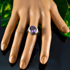 Amethyst Solitaire Russian 925 Sterling Silver Purple Gemstones Mid weight Graceful Ring Jewelry