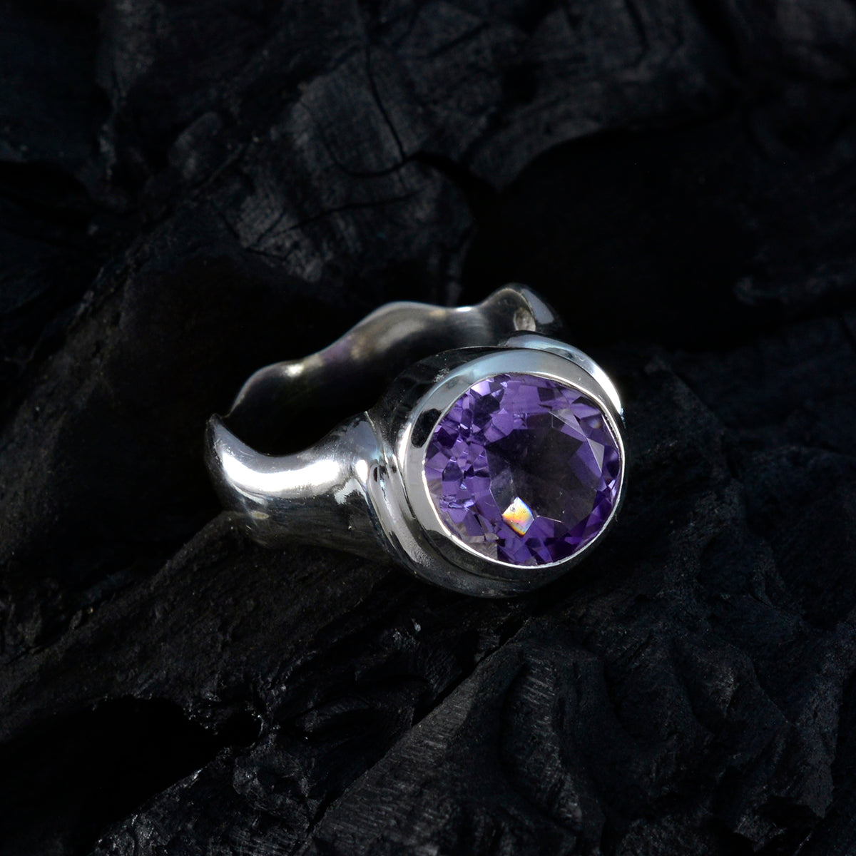 Amethyst Solitaire Russian 925 Sterling Silver Purple Gemstones Mid weight Graceful Ring Jewelry