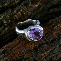 Amethyst Solitaire Russian 925 Sterling Silver Purple Gemstones Mid weight Graceful Ring Jewelry