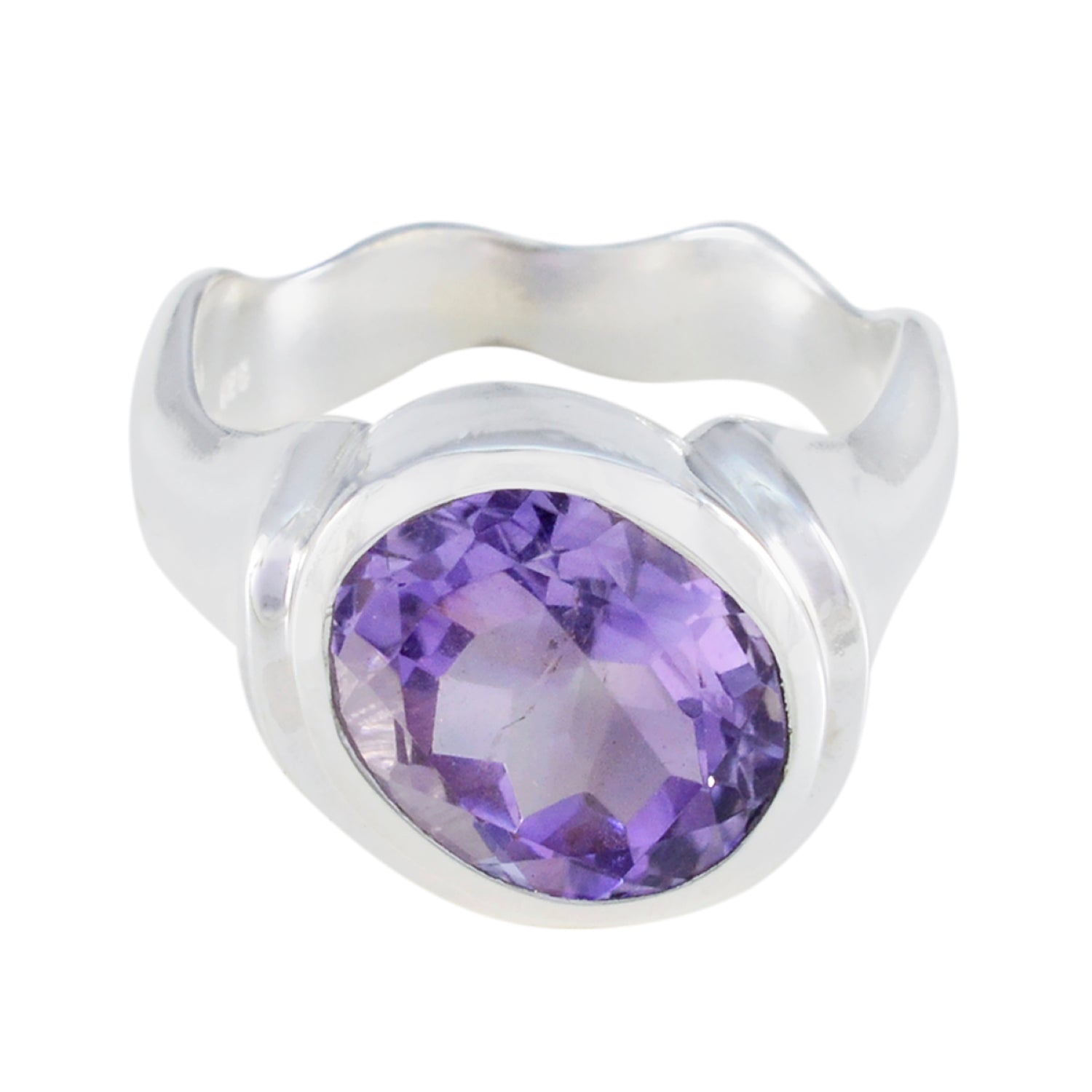 Amethyst Solitaire Russian 925 Sterling Silver Purple Gemstones Mid weight Graceful Ring Jewelry