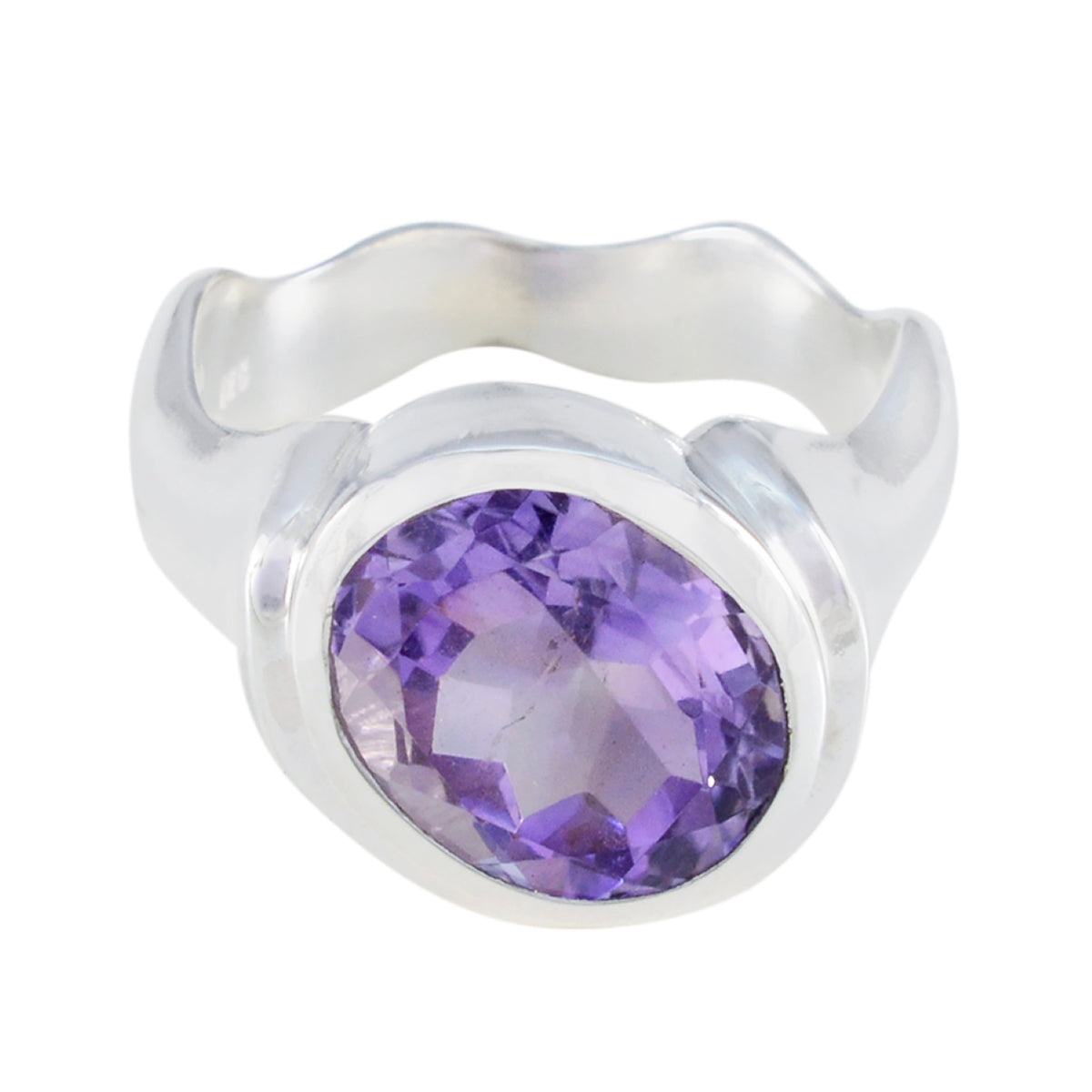Amethyst Solitaire Russian 925 Sterling Silver Purple Gemstones Mid weight Graceful Ring Jewelry