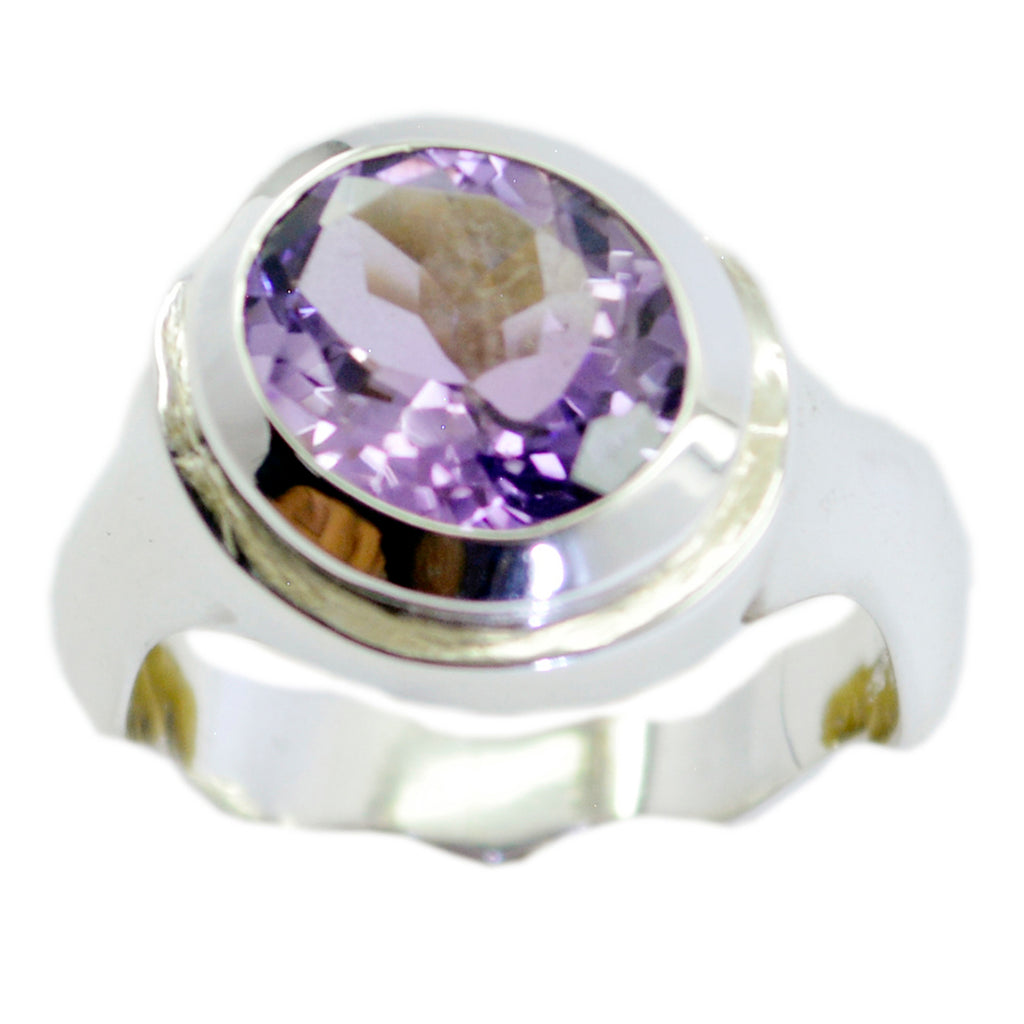 Amethyst Solitaire Russian 925 Sterling Silver Purple Gemstones Mid weight Graceful Ring Jewelry