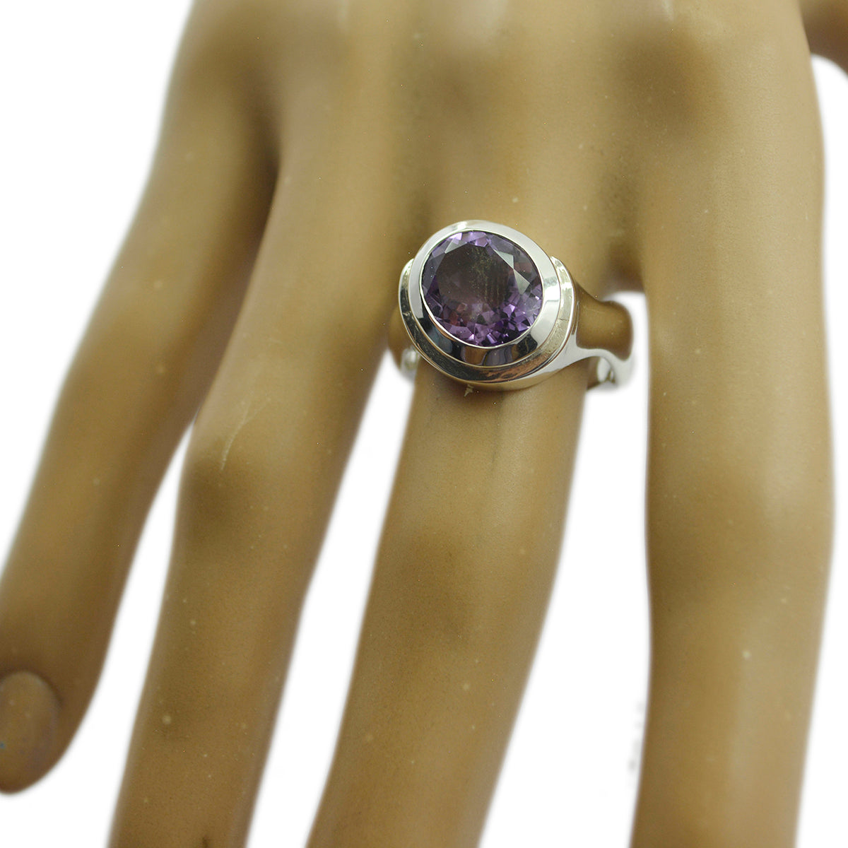 Amethyst Solitaire Russian 925 Sterling Silver Purple Gemstones Mid weight Graceful Ring Jewelry
